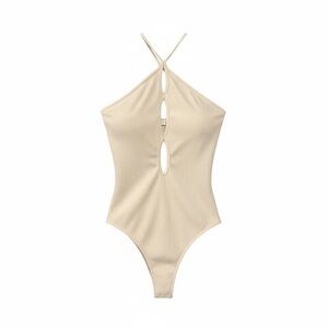 Top Shop Cream Cut Out Bodysuit NWOT